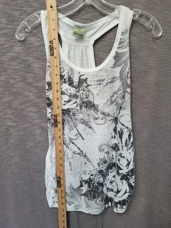 Y2K Girly Grunge Gray Rose Graphic Tank Top Sleeveless Racerback Boho Ruched - Picture 5 of 16